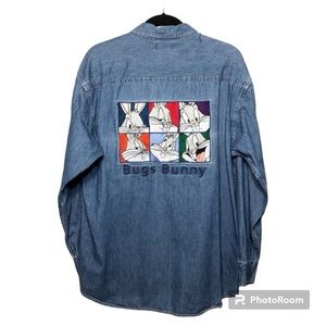 Warner Bros. Bugs Bunny Denim Button Down Cartoon Shacket Size L